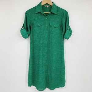 Cabi 429 Button Front Shirt Dress Emerald Green White Dot Sz S